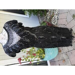 Vintage 80s Beaded Sequin Scala Formal Prom Homecoming Silk Dress S Flapper